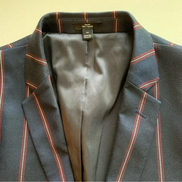Frank and Oak Blazer Navy Blue Pinstripe Jacket Sz 40 - Picture 5 of 9
